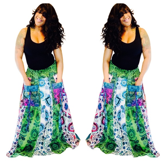 Handmade Dresses & Skirts - Boho Maxi Skirt Goddess Skirt with Elastic Waist